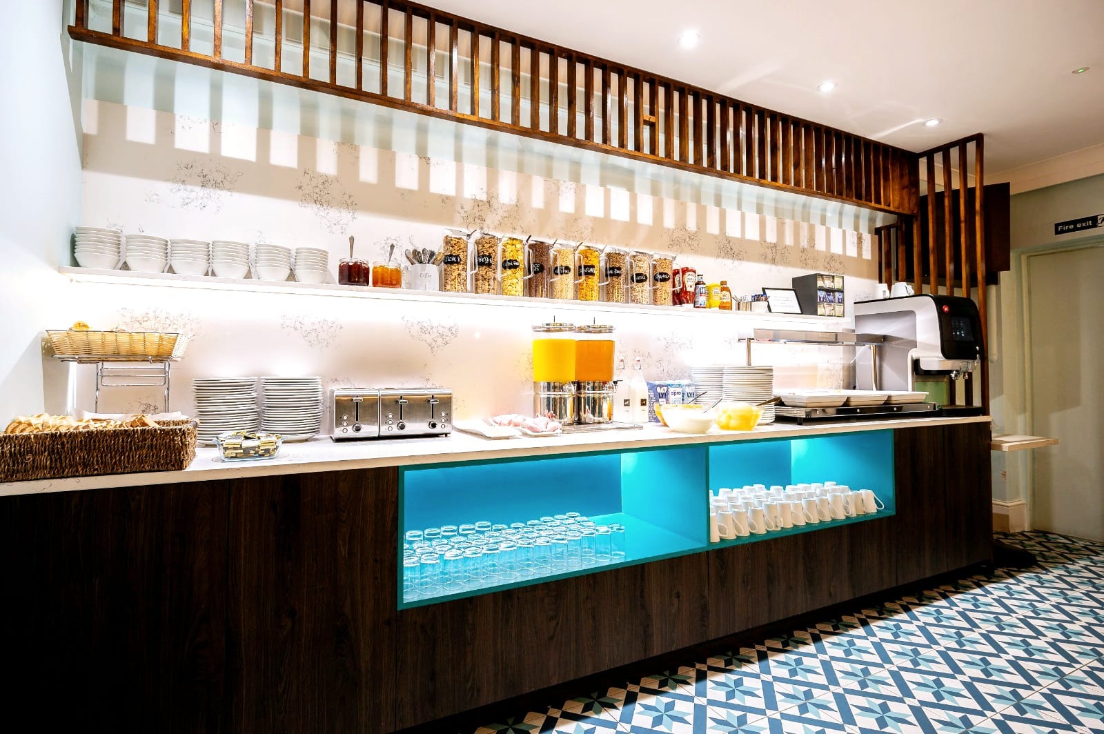 Breakfast buffet setup with a variety of food options for guests to enjoy